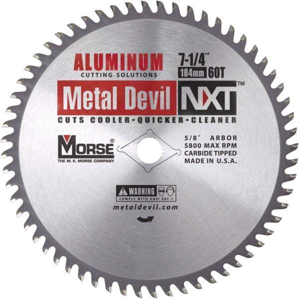 M.K. MORSE - 7-1/4" Diam, 5/8" Arbor Hole Diam, 60 Tooth Wet & Dry Cut Saw Blade - Steel, Standard Round Arbor - Top Tool & Supply