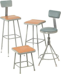 NPS - 18 Inch High, Stationary Fixed Height Stool - 16 Inch Deep x 16 Inch Wide, Hardboard Seat, Gray and Brown - Top Tool & Supply