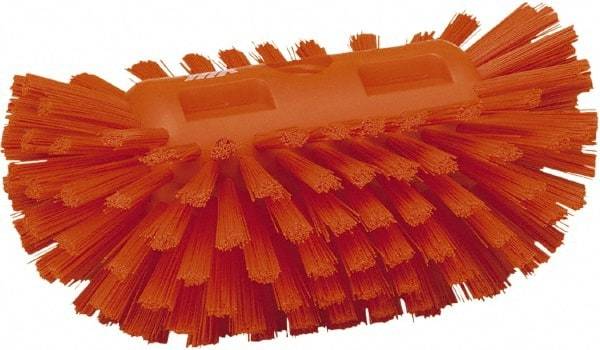 Vikan - 1-1/2" Bristle Length, Polyester Utility Scrub Brush - 5-1/2" Wide Head, 8" OAL, European Threaded Handle, Orange, Polypropylene Block - Top Tool & Supply