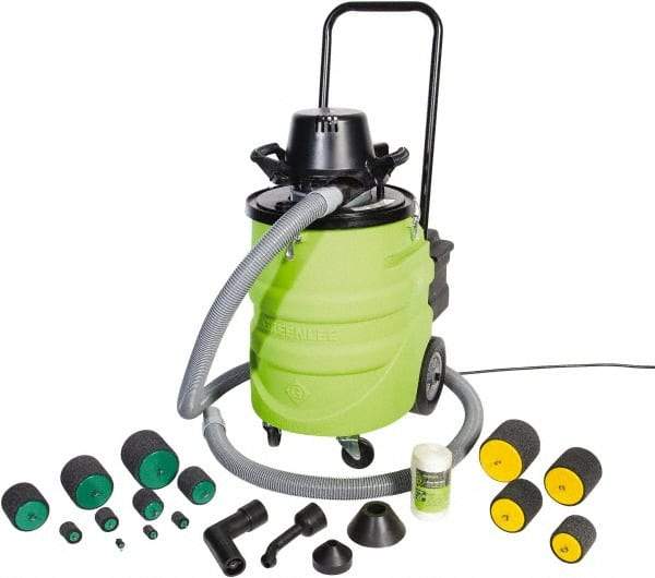 Greenlee - 12 Gal Plastic Tank, Electric Powered Power Fishing Blower/Wet/Dry Vacuum System - 120 Volt, 11.8 Amps, 15' Hose Fitting, Washable Stainless Steel, Accessories Included - Top Tool & Supply