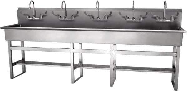 SANI-LAV - 97" Long x 16-1/2" Wide Inside, 1 Compartment, Grade 304 Stainless Steel Hand Sink-Pedestal Mount - 16 Gauge, 100" Long x 20" Wide x 45" High Outside, 8" Deep - Top Tool & Supply