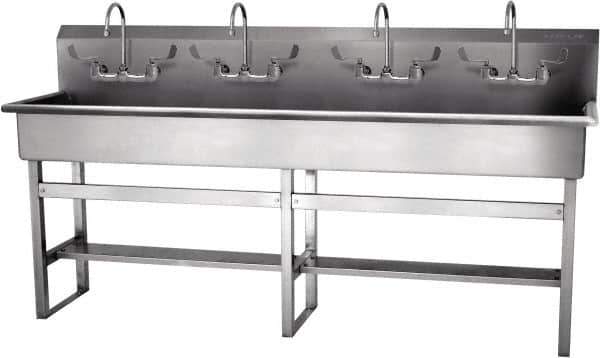 SANI-LAV - 77" Long x 16-1/2" Wide Inside, 1 Compartment, Grade 304 Stainless Steel Hand Sink-Pedestal Mount - 16 Gauge, 80" Long x 20" Wide x 45" High Outside, 8" Deep - Top Tool & Supply