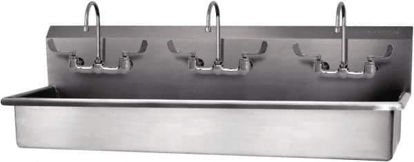 SANI-LAV - 57" Long x 16-1/2" Wide Inside, 1 Compartment, Grade 304 Stainless Steel Hand Sink-Wall Mount - 16 Gauge, 60" Long x 20" Wide x 18" High Outside, 8" Deep - Top Tool & Supply