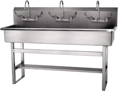 SANI-LAV - 57" Long x 16-1/2" Wide Inside, 1 Compartment, Grade 304 Stainless Steel Hand Sink-Pedestal Mount - 16 Gauge, 60" Long x 20" Wide x 45" High Outside, 8" Deep - Top Tool & Supply