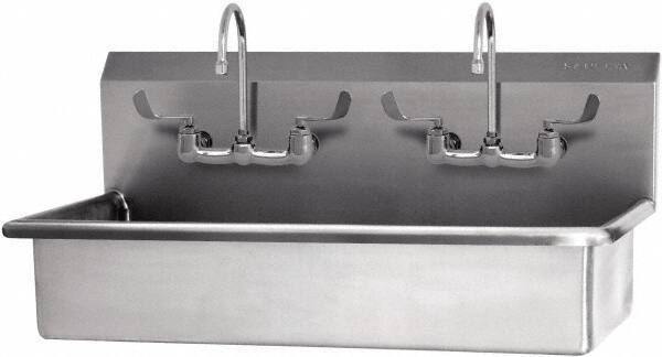 SANI-LAV - 37" Long x 16-1/2" Wide Inside, 1 Compartment, Grade 304 Stainless Steel Hand Sink-Wall Mount - 16 Gauge, 40" Long x 20" Wide x 18" High Outside, 8" Deep - Top Tool & Supply