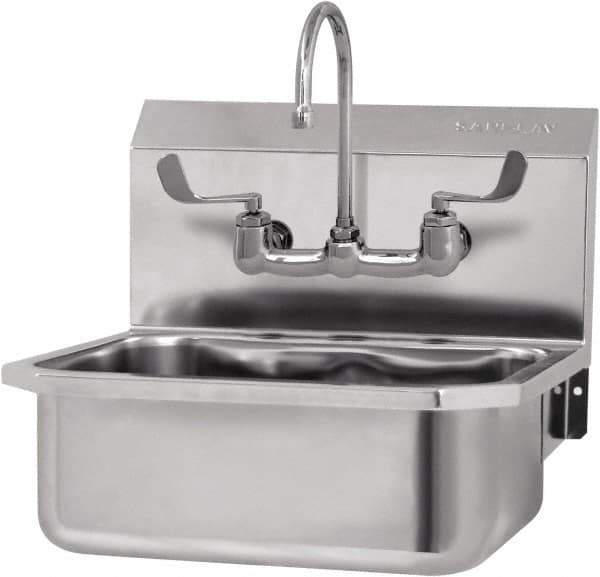 SANI-LAV - 17" Long x 14" Wide Inside, 1 Compartment, Grade 304 Stainless Steel Hand Sink-Wall Mount - 18 Gauge, 19" Long x 18" Wide x 21" High Outside, 7" Deep - Top Tool & Supply