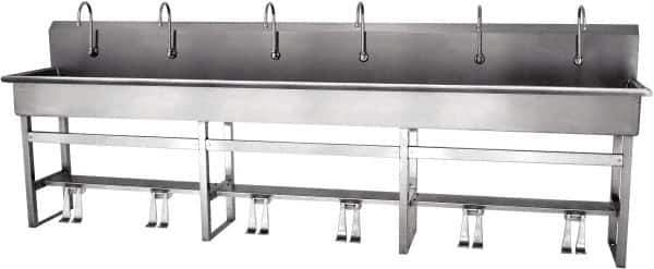 SANI-LAV - 117" Long x 16-1/2" Wide Inside, 1 Compartment, Grade 304 Stainless Steel Hands Free Hand Sink - 16 Gauge, 120" Long x 20" Wide x 45" High Outside, 8" Deep - Top Tool & Supply