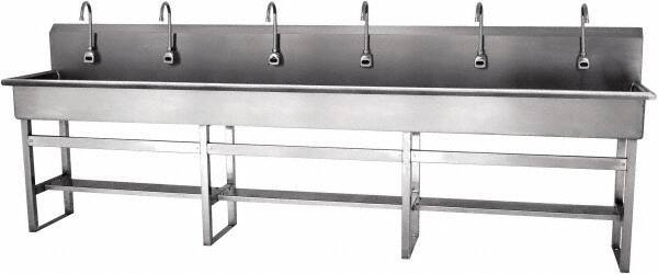 SANI-LAV - 117" Long x 16-1/2" Wide Inside, 1 Compartment, Grade 304 Stainless Steel Hands Free Hand Sink - 16 Gauge, 120" Long x 20" Wide x 45" High Outside, 8" Deep - Top Tool & Supply