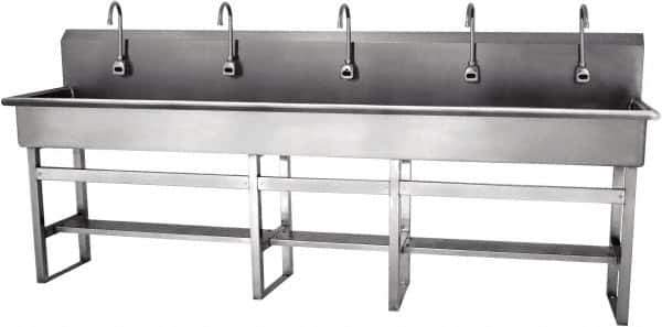 SANI-LAV - 97" Long x 16-1/2" Wide Inside, 1 Compartment, Grade 304 Stainless Steel Hands Free Hand Sink - 16 Gauge, 100" Long x 20" Wide x 45" High Outside, 8" Deep - Top Tool & Supply