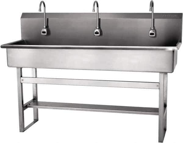 SANI-LAV - 57" Long x 16-1/2" Wide Inside, 1 Compartment, Grade 304 Stainless Steel Hands Free Hand Sink - 16 Gauge, 60" Long x 20" Wide x 45" High Outside, 8" Deep - Top Tool & Supply