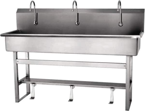 SANI-LAV - 57" Long x 16-1/2" Wide Inside, 1 Compartment, Grade 304 Stainless Steel Hands Free Hand Sink - 16 Gauge, 60" Long x 20" Wide x 45" High Outside, 8" Deep - Top Tool & Supply