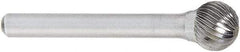 OSG - 3/16" Cut Diam, 1/4" Shank Diam, Ball Head Fluted Cut Burr - Carbide, 3/16" LOC, 2" OAL - Top Tool & Supply