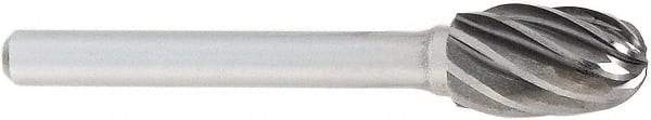 OSG - 3/8" Cut Diam, 1/4" Shank Diam, Oval Head Fluted Cut Burr - Carbide, Radius End, 5/8" LOC, 2" OAL - Top Tool & Supply