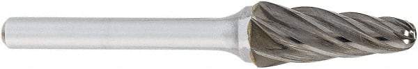 OSG - 1/2" Cut Diam, 1/4" Shank Diam, Cone Head Fluted Cut Burr - Carbide, Radius End, 1-1/8" LOC, 2" OAL - Top Tool & Supply