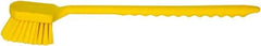 PRO-SOURCE - 1-3/4" Bristle Length, Plastic Utility Scrub Brush - 4-1/2" Long x 3-3/4" Wide Head, 20" OAL, Long Handle, Yellow, Foam Block - Top Tool & Supply