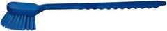 PRO-SOURCE - 1-3/4" Bristle Length, Plastic Utility Scrub Brush - 4-1/2" Long x 3-3/4" Wide Head, 20" OAL, Long Handle, Blue, Foam Block - Top Tool & Supply