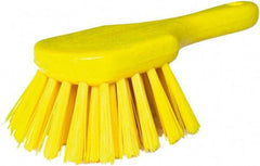 PRO-SOURCE - 1-3/4" Bristle Length, Plastic Utility Scrub Brush - 4-1/2" Long x 3-3/4" Wide Head, 8-1/2" OAL, Short Handle, Yellow, Foam Block - Top Tool & Supply