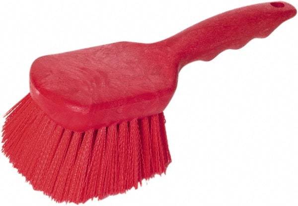 PRO-SOURCE - 1-3/4" Bristle Length, Plastic Utility Scrub Brush - 4-1/2" Long x 3-3/4" Wide Head, 8-1/2" OAL, Short Handle, Red, Foam Block - Top Tool & Supply