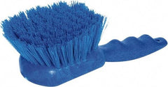 PRO-SOURCE - 1-3/4" Bristle Length, Plastic Utility Scrub Brush - 4-1/2" Long x 3-3/4" Wide Head, 8-1/2" OAL, Short Handle, Blue, Foam Block - Top Tool & Supply