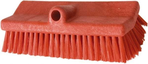 PRO-SOURCE - 1-3/4" Bristle Length, Polypropylene Food Service Brush - 10" Long x 5" Wide Head, 20" OAL, Long Handle, Red, Foam Block - Top Tool & Supply