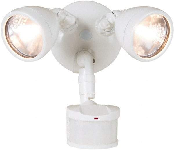 Cooper Lighting - 2 Head, 70 Ft. Detection, 270° Angle, Halogen Lamp Motion Sensing Light Fixture - 120 Volt, 200 Watt, Metal White Housing, Wall, Eave Mounted - Top Tool & Supply