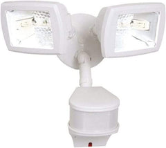 Cooper Lighting - 2 Head, 90 Ft. Detection, 270° Angle, Halogen Lamp Motion Sensing Light Fixture - 120 Volt, 200 Watt, Metal White Housing, Wall, Eave Mounted - Top Tool & Supply