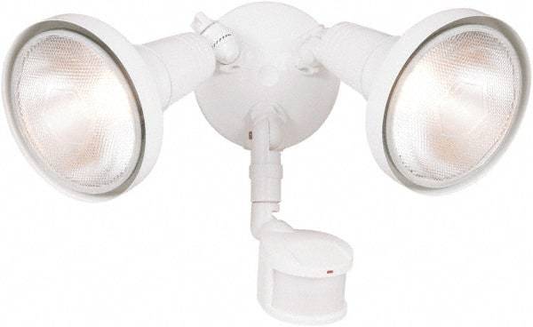 Cooper Lighting - 2 Head, 70 Ft. Detection, 180° Angle, PAR Lamp Motion Sensing Light Fixture - 120 Volt, 300 Watt, Metal White Housing, Wall, Eave Mounted - Top Tool & Supply