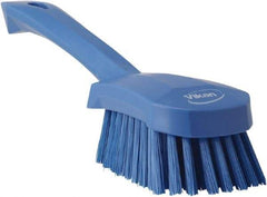 Vikan - 1.3" Bristle Length, Polyester Scrub Brush - 4-1/4" Long x 2-3/4" Wide Head, 10" OAL, Blue, Polypropylene Block - Top Tool & Supply