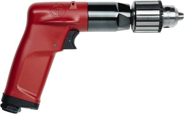 Chicago Pneumatic - 1/4" Keyed Chuck - Pistol Grip Handle, 4,500 RPM, 2.5 LPS, 5.3 CFM, 0.5 hp, 90 psi - Top Tool & Supply