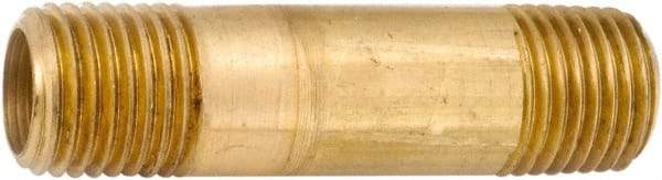 ANDERSON METALS - 2" Long, 3/8" Pipe Threaded Brass Pipe Nipple - NPT Thread, Lead Free Brass - Top Tool & Supply