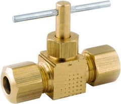 ANDERSON METALS - 5/16 x 5/16" Pipe, Inline Metal Seat Needle Valve - Brass Seal, Compression x Compression Ends, Lead Free Brass Valve, 150 Max psi - Top Tool & Supply