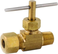 ANDERSON METALS - 1/4 x 1/8" Pipe, Inline Metal Seat Needle Valve - Brass Seal, Compression x MIP Ends, Lead Free Brass Valve, 150 Max psi - Top Tool & Supply