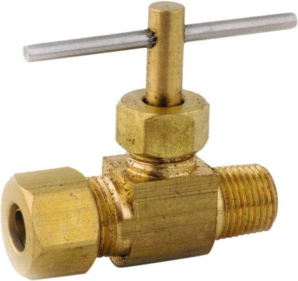 ANDERSON METALS - 3/8 x 1/4" Pipe, Inline Metal Seat Needle Valve - Brass Seal, Compression x MIP Ends, Lead Free Brass Valve, 150 Max psi - Top Tool & Supply