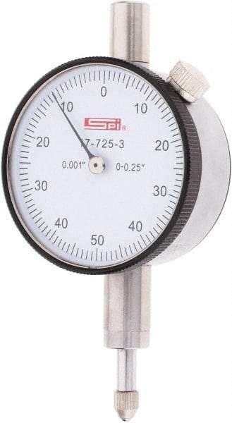 SPI - 1/4" Range, 0-50-0 Dial Reading, 0.001" Graduation Dial Drop Indicator - 1.61" Dial, 0.1" Range per Revolution - Top Tool & Supply