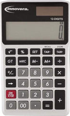 innovera - 12-Digit LCD 4 Function Handheld Calculator - 14mm Display Size, Silver & Black, Solar & Battery Powered - Top Tool & Supply