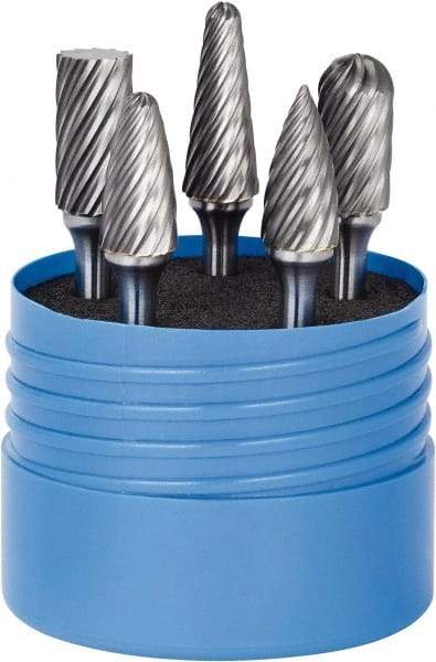 SGS Pro - 5 Piece, 1/4" Shank Burr Set - Tungsten Carbide, Multiple Head Shape - Top Tool & Supply