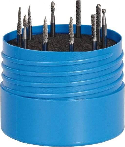 SGS Pro - 10 Piece, 1/8" Shank Burr Set - Tungsten Carbide, Multiple Head Shape - Top Tool & Supply