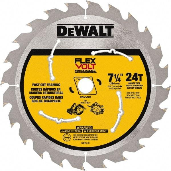 DeWALT - 7-1/4" Diam, 15.88mm Arbor Hole Diam, 24 Tooth Wet & Dry Cut Saw Blade - Steel, Smooth Action, Standard Round Arbor - Top Tool & Supply