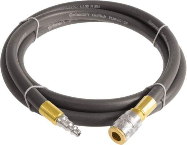 Continental ContiTech - 1/2" ID x 0.78" OD 5' Long Multipurpose Air Hose - Industrial Interchange Safety Coupler x Male Plug Ends, 300 Working psi, -10 to 158°F, 1/2" Fitting, Gray - Top Tool & Supply