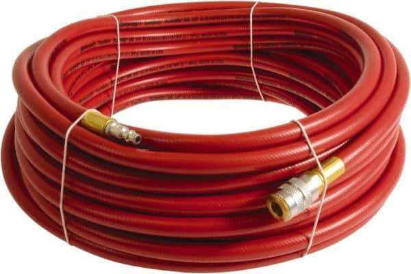 Continental ContiTech - 1/4" ID x 0.45" OD 20' Long Multipurpose Air Hose - Industrial Interchange Safety Coupler x Male Plug Ends, 300 Working psi, -10 to 158°F, 1/4" Fitting, Red - Top Tool & Supply