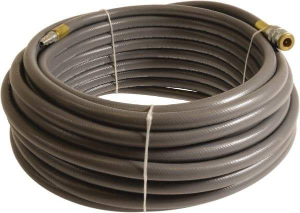 Continental ContiTech - 1/4" ID x 0.45" OD 75' Long Multipurpose Air Hose - Industrial Interchange Safety Coupler x Male Plug Ends, 300 Working psi, -10 to 158°F, 1/4" Fitting, Gray - Top Tool & Supply