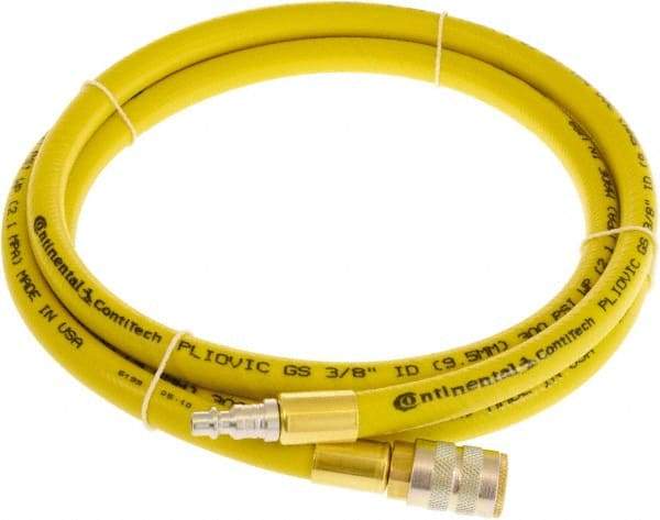 Continental ContiTech - 1/4" ID x 0.45" OD 3' Long Multipurpose Air Hose - Industrial Interchange Safety Coupler x Male Plug Ends, 300 Working psi, -10 to 158°F, 1/4" Fitting, Yellow - Top Tool & Supply