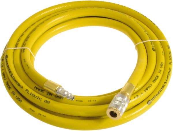 Continental ContiTech - 3/4" ID x 1.11" OD 3' Long Multipurpose Air Hose - Industrial Interchange Safety Coupler x Male Plug Ends, 250 Working psi, -10 to 158°F, 3/4" Fitting, Yellow - Top Tool & Supply