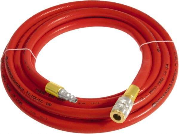 Continental ContiTech - 3/4" ID x 1.11" OD 3' Long Multipurpose Air Hose - Industrial Interchange Safety Coupler x Male Plug Ends, 250 Working psi, -10 to 158°F, 3/4" Fitting, Red - Top Tool & Supply