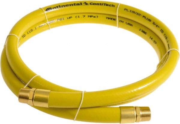 Continental ContiTech - 3/4" ID x 1.11" OD 10' Long Multipurpose Air Hose - MNPT x MNPT Ends, 250 Working psi, -10 to 158°F, 3/4" Fitting, Yellow - Top Tool & Supply