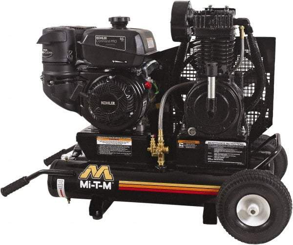 MI-T-M - 9.59 hp, 17.2 CFM, 175 Max psi, Two Stage Portable Fuel Air Compressor - Kohler CH395 OHV Engine - Top Tool & Supply