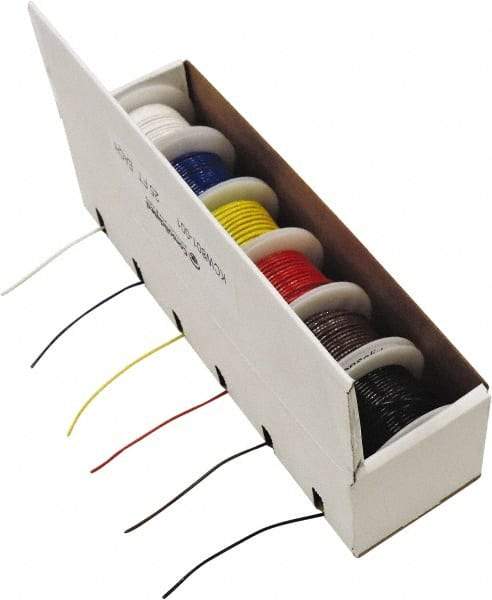 Made in USA - 20 AWG, 1 Strand, 25' OAL, Tinned Copper Hook Up Wire - Black, White, Red, Green, Blue & Yellow PVC Jacket - Top Tool & Supply