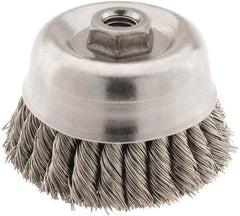 Osborn - 4" Diam, 5/8-11 Threaded Arbor, Stainless Steel Fill Cup Brush - 0.02 Wire Diam, 1-1/4" Trim Length, 6,000 Max RPM - Top Tool & Supply