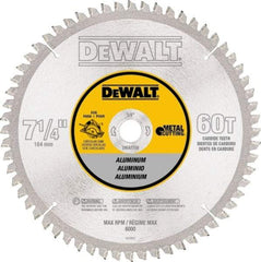 DeWALT - 7-1/4" Diam, 5/8" Arbor Hole Diam, 60 Tooth Wet & Dry Cut Saw Blade - High Speed Steel, Crosscut Action, Standard Round Arbor - Top Tool & Supply