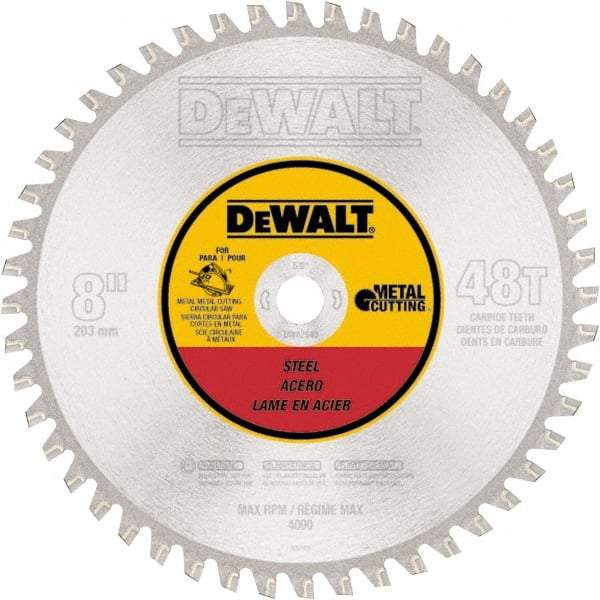 DeWALT - 8" Diam, 5/8" Arbor Hole Diam, 48 Tooth Wet & Dry Cut Saw Blade - High Speed Steel, Crosscut Action, Standard Round Arbor - Top Tool & Supply